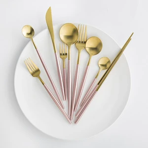 2018 canton fair best selling product stainless steel 18/10 gold pink flatware set