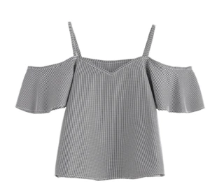 2018 Women Summer Pinstripe Blouse Cold Shoulder Blouse Tops T-Shirt Camisole