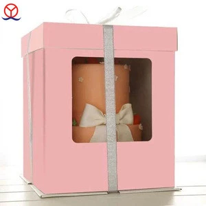 Elegant tall Birthday Cake Boxes. EM clear window custom design wholesale cardboard paper packaging
