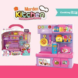 2020 Cooking playing set birthday gift Pink Kitchen set toy cooker with cabinet and tableware kitchen toy