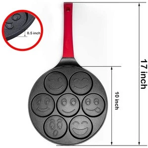 2020 new design round nonstick 10 inch aluminum 7 holes waffle maker stuffed smiley emoji pancake pan