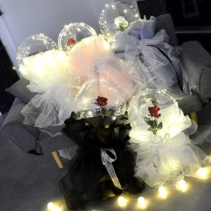 2020 New products hot sale led bobo ballon round transparent rose bobo balloons for wedding Valentine&#39;s Day gift