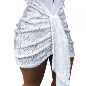 2020 Spring fashion women white skirt with sequin lady mini casual skirt