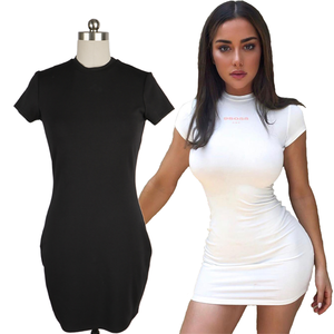 2020 Summer Wholesale Custom Mini Dress Eco-friendly  Bamboo Fitted Short Sleeve Knitted Club Basic Black Women Casual  Dresses