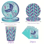 24 Serves Mermaid Happy Birthday Disposable Party Paper Plates Party Decorations Kid Mermaid Birthday Kids Party Tableware