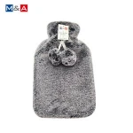2L Faux Fur Hot Water Bottle with pompoms