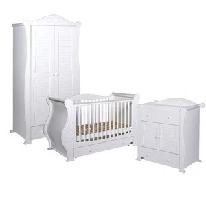 3 Piece kids White bedroom furniture Set (Baby cot / chest of drawers/ wardrobe)