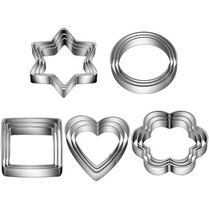 3 Pieces Stainless Steel Cookie Cutters Set Biscuit Plain Edge Cutters with 5 Shapes Custom Cookie Cutter Molds Set