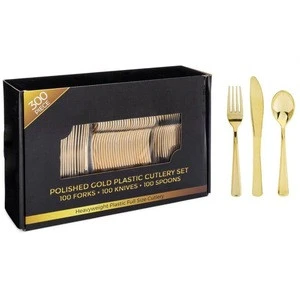 300 Pieces Gold Plastic Silverware Disposable Flatware Set-Heavyweight Plastic Cutlery- 100 Forks, 100 Spoons, 100 Knives