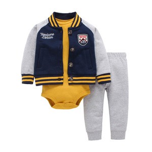 3pcs long sleeve fleece hooded baby jackets coat matching with bodysuits and pants