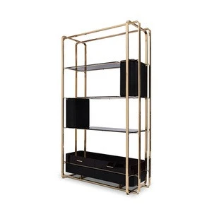 4 drawers luxury stainless steel gold bookcase