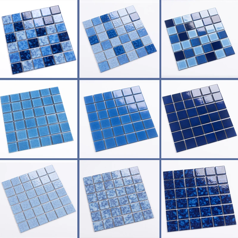 48x48mm Square Blend Blue Color Foshan Mosaic Factory Supplier 4mm Thickness Swimming Pool Tiles