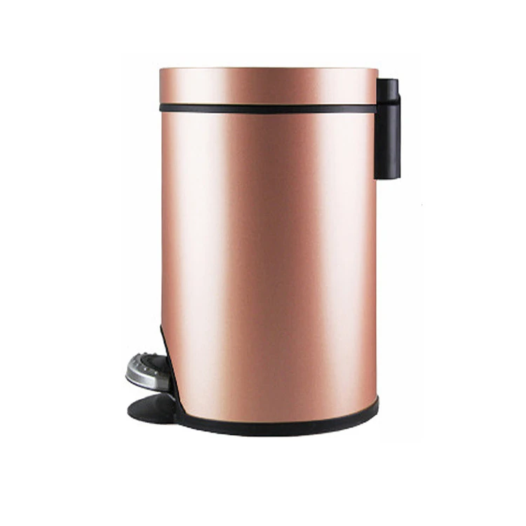 5L Foot Pedal Operated Round Shaped Indoor Kitchen Food Gold Trash Can Stainless Steel Waste Bin