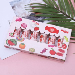 6 In 1 Gift Box Candy Shape Herbal Fruit Flavor Strawberry Lipgloss Set