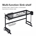 85cm Black Shelf Holder Dish Drying Drainer Standing Type Dryer Stand Kitchen Rack Stainless Steel