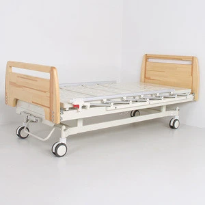 A-118 Movable Double-function Manual Hospital Bed with wooden bed head