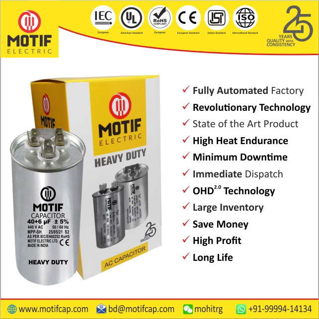 Buy Ac Capacitor 450vac Cbb65 40+6uf Ac Metallized Run Capacitor For Ac