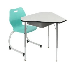 Adjustable Desk with Drawer Plywood Top Plastic Chair School Furniture Students Study Table and Chair