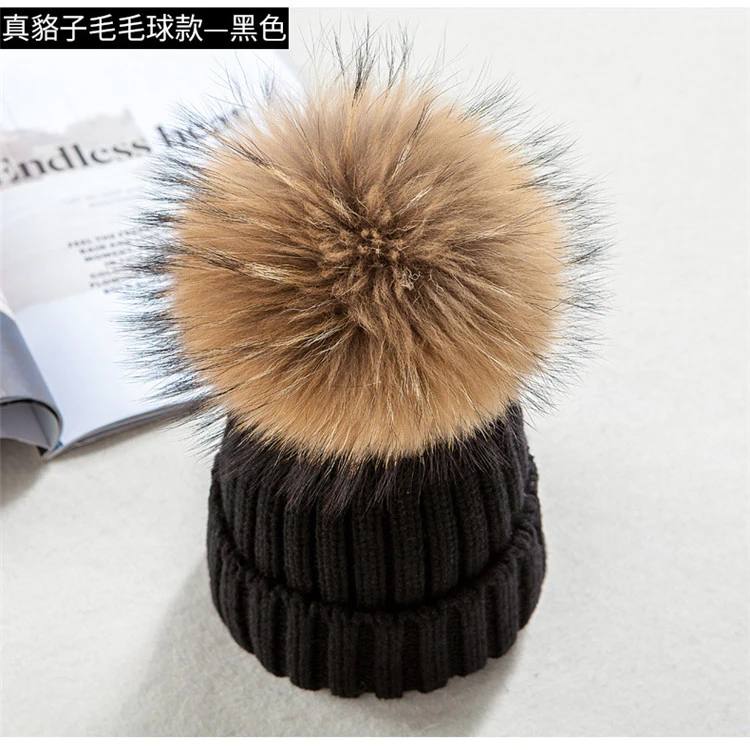 Adult kids warm winter pom poms hat custom knitted pom beanie hat with top fur ball