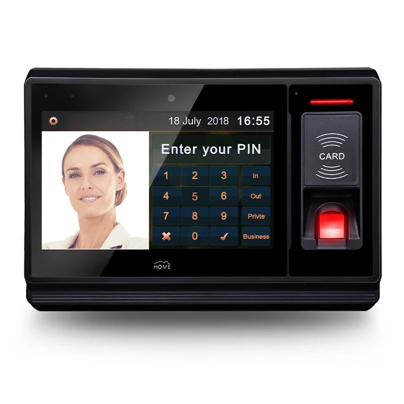 All-in-One 7-inch Android realtime fingerprint biometric time attendance system with NFC card reader, camera
