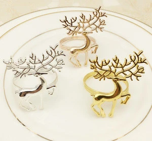 Alloy napkin rings Christmas reindeer for table decoration deer shape for holiday dinner party gifts  Wholesale