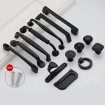 Aluminium alloy knob pulls furniture cabinet cupboard dresser wardrobe drawer door matte black american square knob pull handle