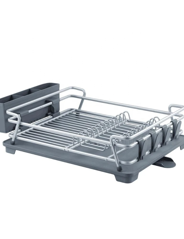 Aluminum Rustproof Kitchen Dish Drying Rack with Drainboard Utensil Holder Aluminum Dish Rack