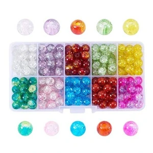Amazon hot sell crack Beads set 10 colors 200 pieces in a box of 8mm  Multicolor Crackle Glass Beads