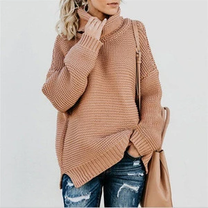 Amazon Hot selling winter Knitting  pure Color oversized turtleneck sweater woman
