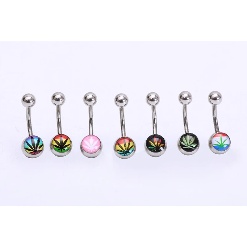 AMIGATINA Stainless Steel Pot Leaf Navel Belly Ring Button Bar Body Piercing Jewelry Free Shipping