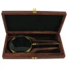 Antique Brass&Wood Turned Hand Lens Magnifying Glass w/Desktop Box Magnifier CHMG40033