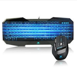 AULA SI-859+928 hot-selling ICE BlUE LED Backlight Office USB Computer wired Gaming Keyboard Mouse combos
