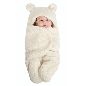 Baby toddler plush organic cotton thick  winter knitted hooded sleeping bag
