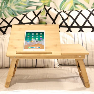 BAMBKIN bamboo natural color multi tasking computer desk lap tray serving bed tray side tray foldable adjustable laptop table