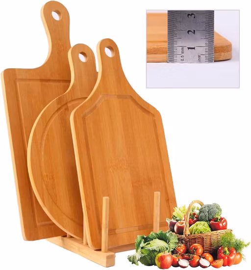 Bamboo Cutting Board Set 3PCS Meat Chopping Boards Wooden Pizza Peel Paddle with Handle