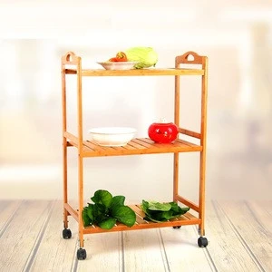 Bamboo Wood Hand Kitchen Serving Trolley Cart
