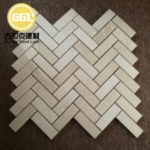 Beige Cream Marfil Marble 1x3" Herringbone Filled and Honed Mosaic Tile