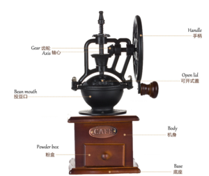 Best Antique manual wood &amp; cast iron coffee grinder hand crank retro coffee grinder mill