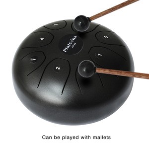 Black Flatsons Tank Drum Steel Tongue Drum Standard C Key 8 Notes 5.5&quot; Percussion Instrument with Drum Mallets Carry Bag