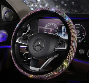 Bling Diamond Diamante Anti-Slip Wheel Protector Car Interior Accessories 38cm M Size Car Steering Wheel Cover