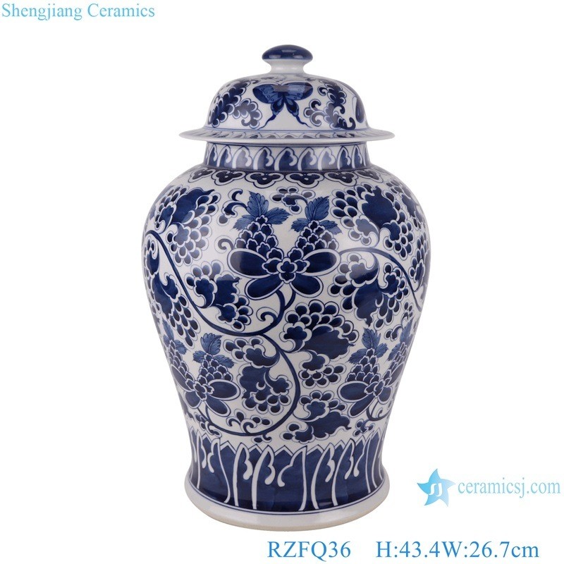 Blue and White Porcelain Full Twisted Flower design Ceramic Lidded Ginger Jars Storage Pot