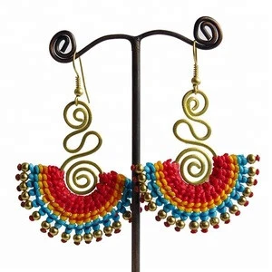 Boho Jewelry Made in THAILAND Natural Stone Beaded Statement Earrings for Women