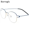 Borregls Titanium Alloy Glasses Frame Men Prescription Eyeglasses Women Myopia Optical Frame Screwless Eyewear 28618