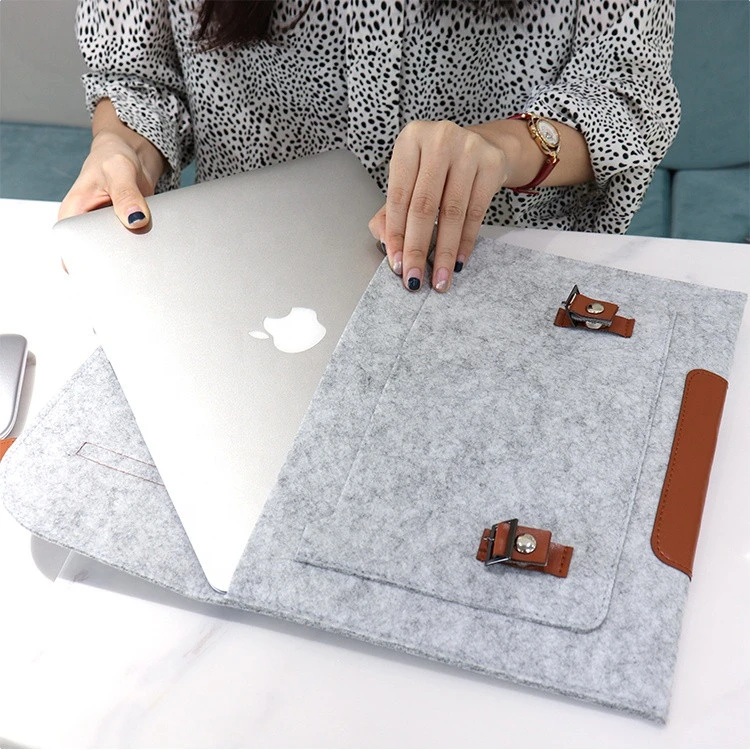 BSCI ISO factory Eco-friendly  business gift felt Non woven  laptop bag for women men Felt Laptop Sleeve Case Leather laptop bag