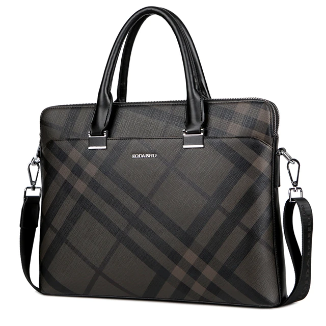 Business Tote Men&#x27;s Briefcase Fashion Plaid Tide Bag 14 Inch Computer Bag Shoulder Messenger Bag