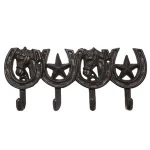 Cast iron vintage horse head and star horseshoe decorative metal coat and hat wall hook--4 hooks