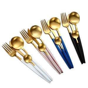 Cathylin Wholesale Bulk 18/10 Stainless Steel Gold Plated Flatware Set With Spoons Forks Knives