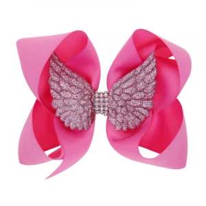 Child Ribbon Angel Wings Bow Hair Clip Baby Girl Solid Color 6 Inch Hair BowClip