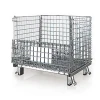 Collapsible wire container rolling storage cage with 4 wheels