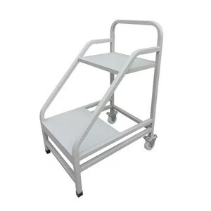 Commercial library furniture 3 steps movable white inron steel ladder
